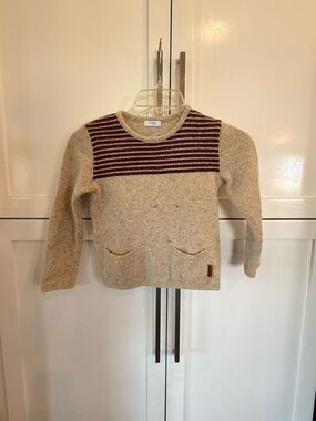 Foque Beige Crewneck Sweater with Burgundy Stripe Yoke 70%wool